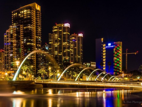 Night view of the San Diego bay skyline