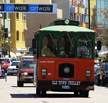 Old Town trolley driving in San Diego
