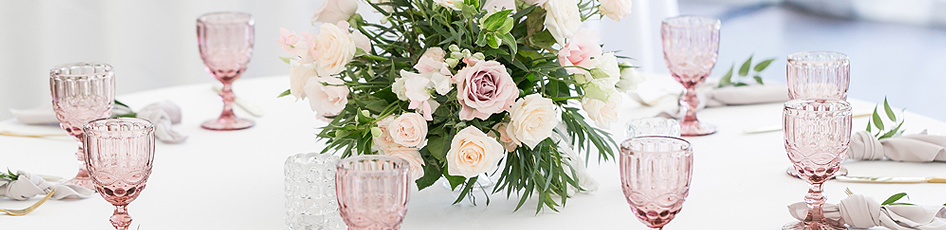 Flower arrangement on a white table