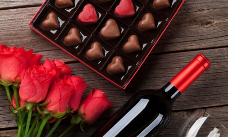 red wine chocolates and roses