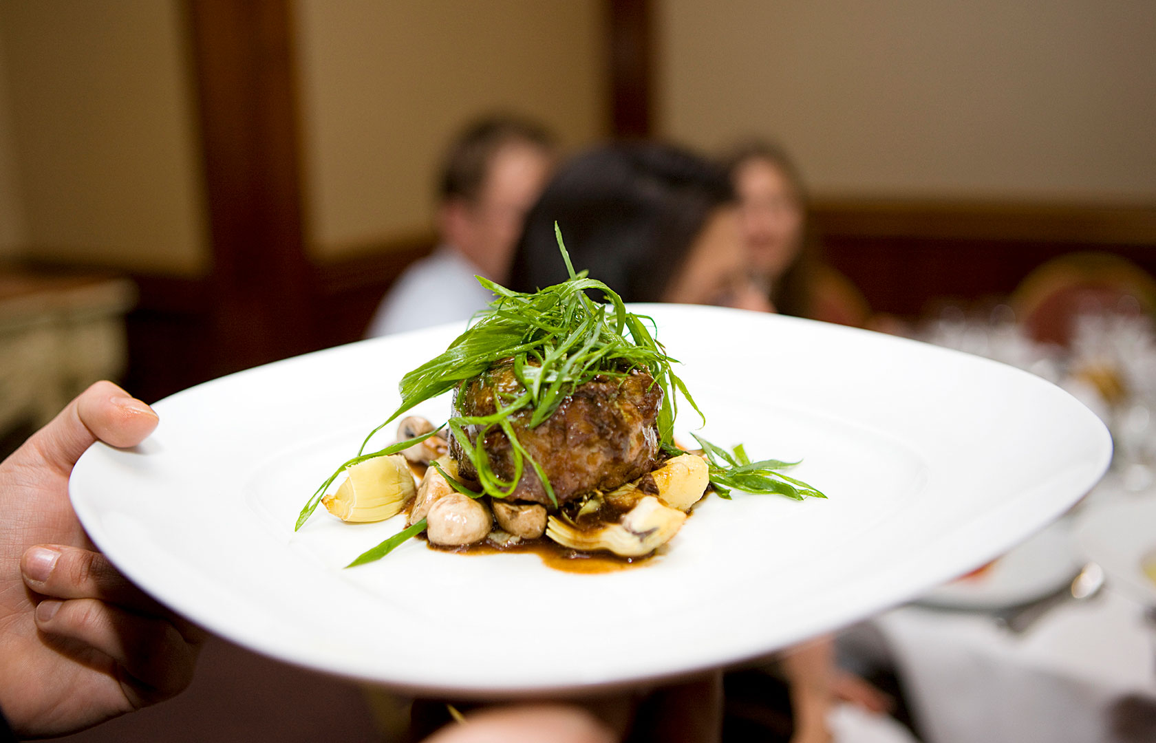 Fancy dish of steak with garlic and herbs