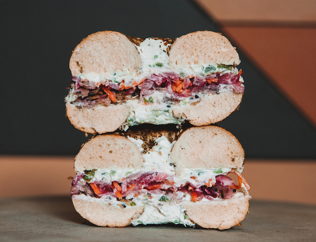 bagel with cream cheese and topings