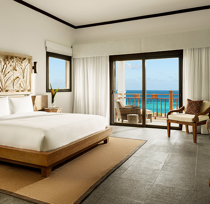 zemi beach interior view of bed and balcony