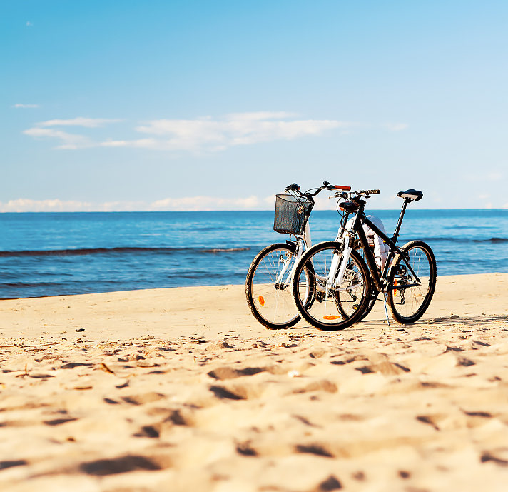 bikes parked on the beach