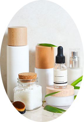 oval photo of spa treatment jars, salt and oil